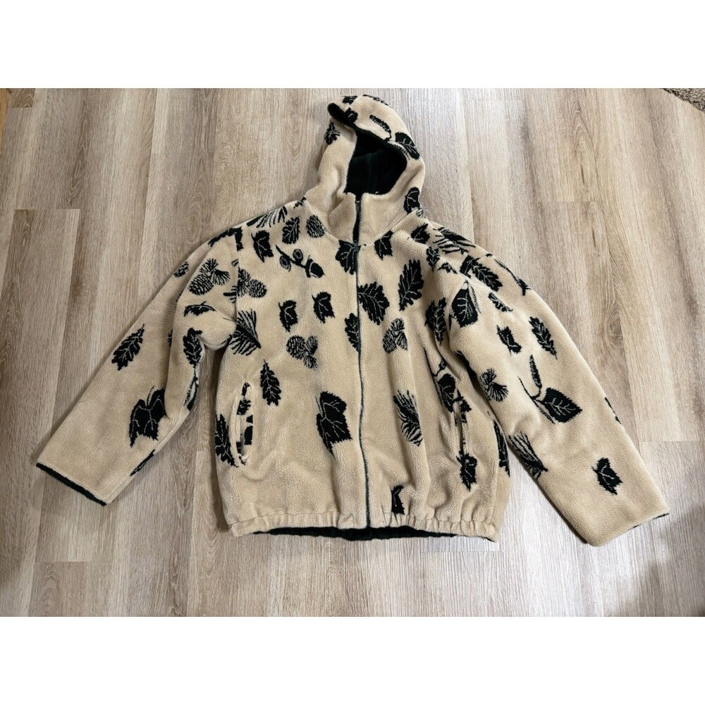 VTG Y2K St John’s Bay Women’s Oversized Sherpa Fleece Jacket Granola Leaves L